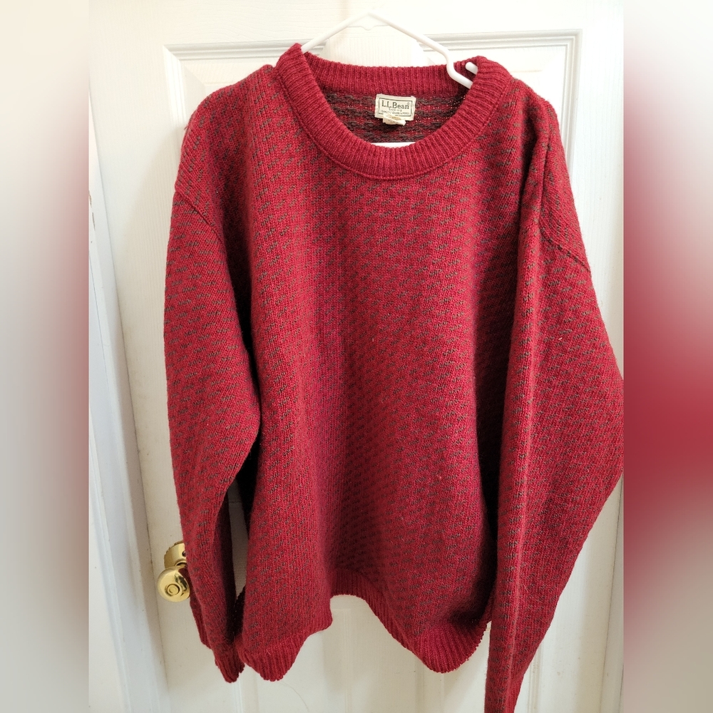 Vintage LL Bean Red Birdseye Sweater Men's Size XL Norway Wool Blend